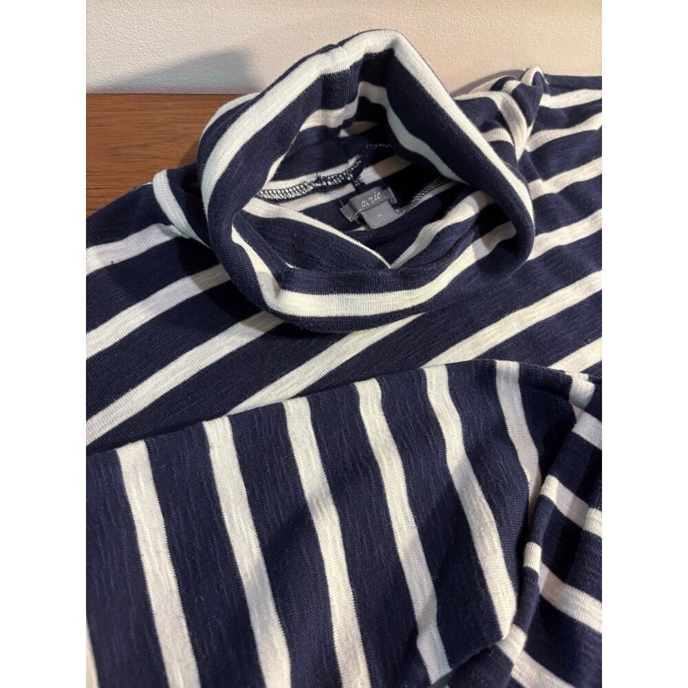 Aerie Womens Size M Long Sleeve Turtleneck Navy Blue And White Striped - Picture 7 of 7